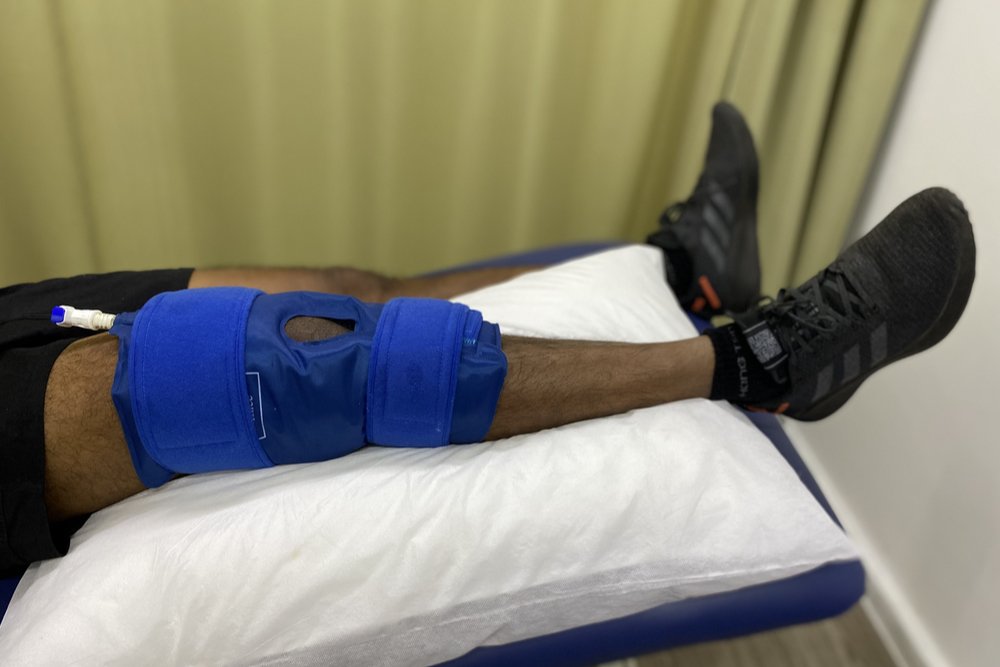 Patient wearing a knee brace